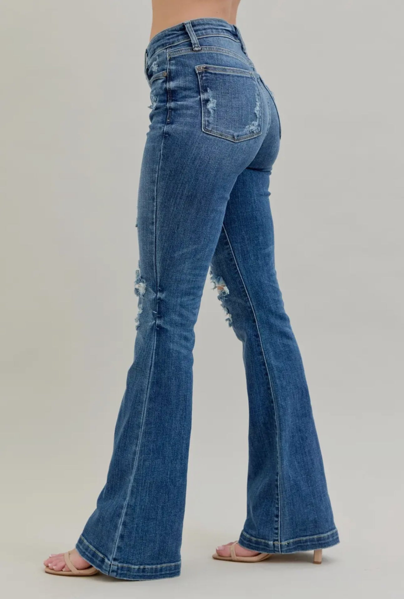 Judy Blue's Midrise Button Fly Distressed Flare