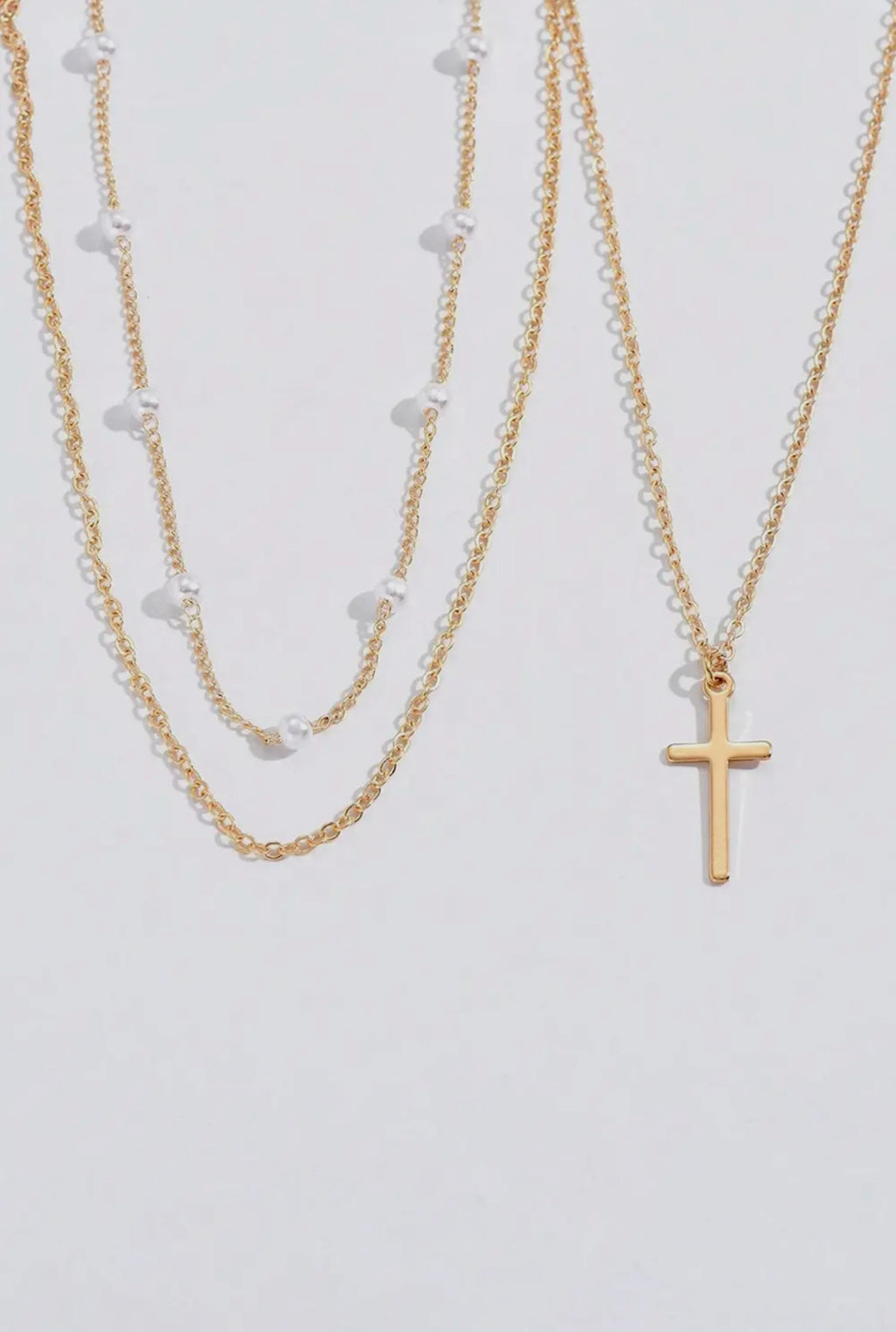 Layered Cross Necklace | Gold & Pearl Jewelry