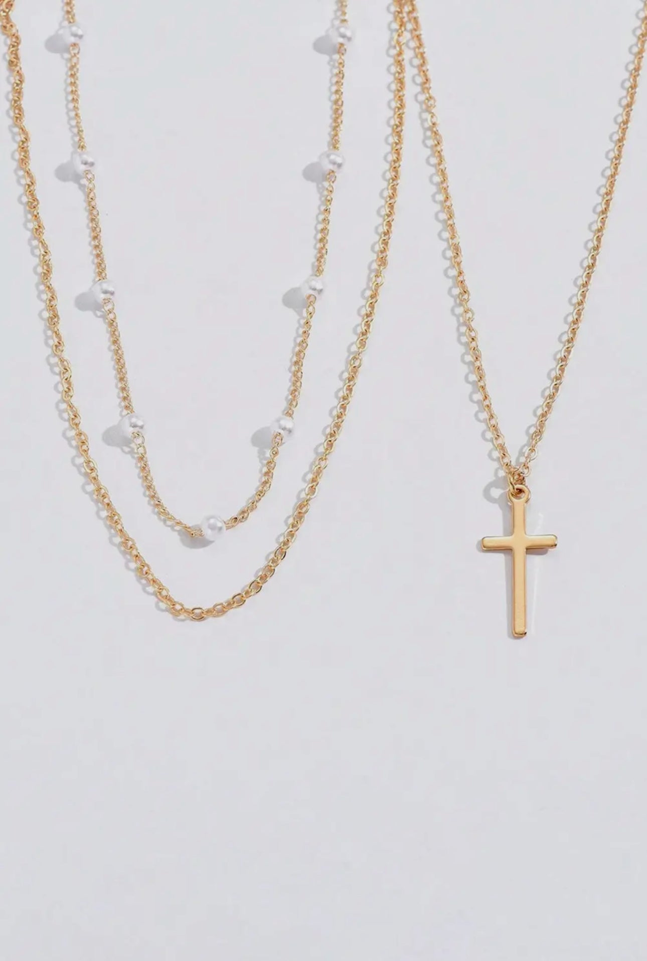 Layered Cross Necklace | Gold & Pearl Jewelry