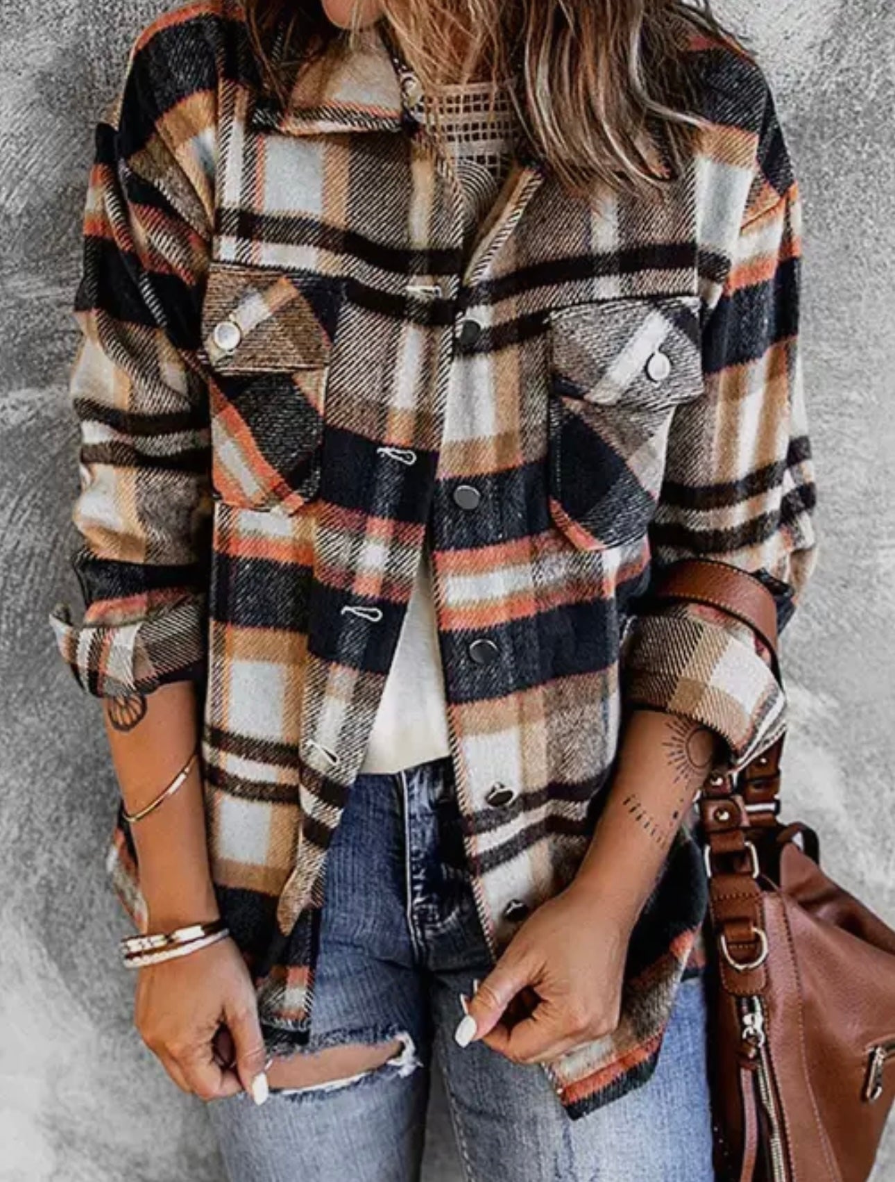 The Wander Plaid Shacket – Rust & Cream