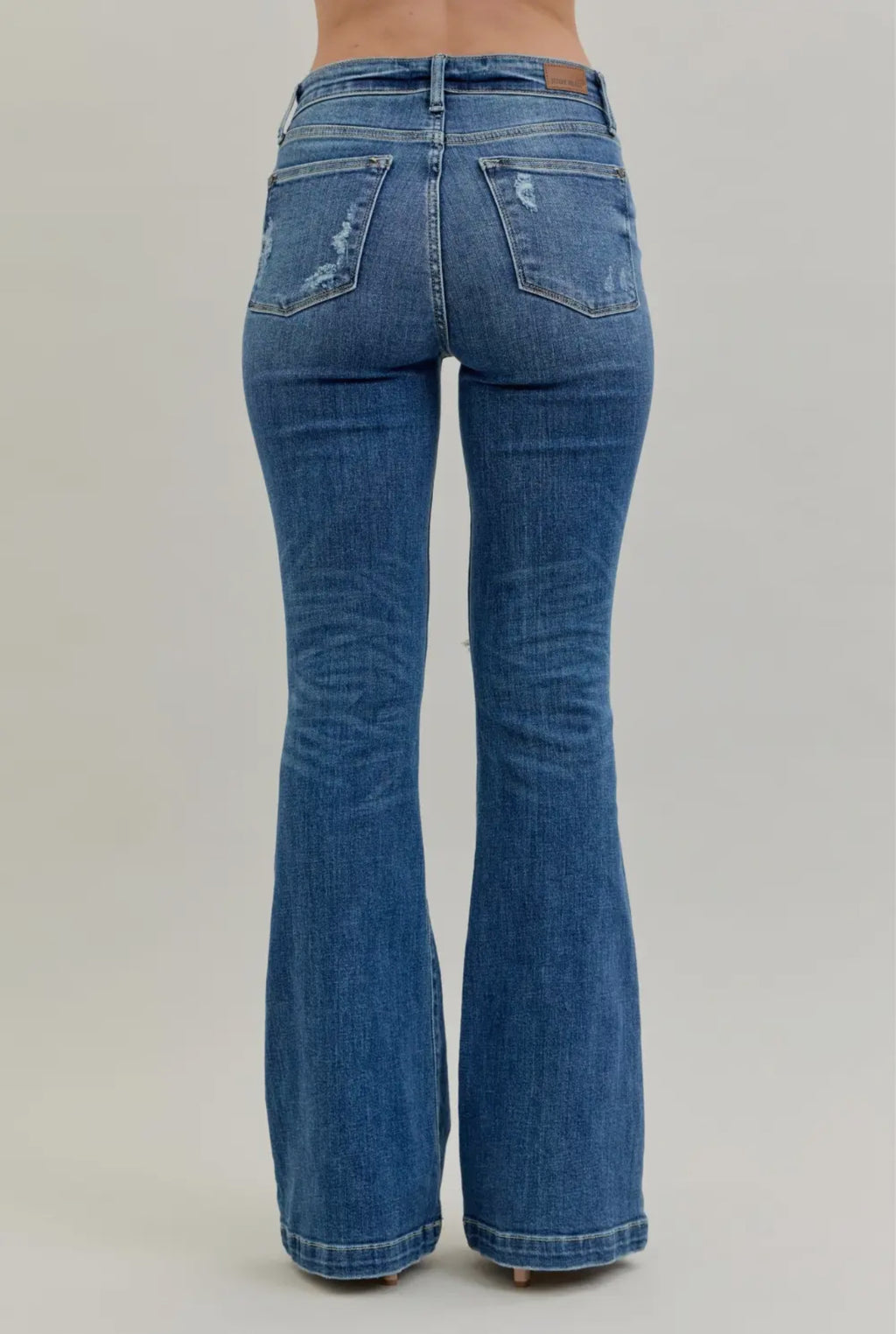 Judy Blue's Midrise Button Fly Distressed Flare