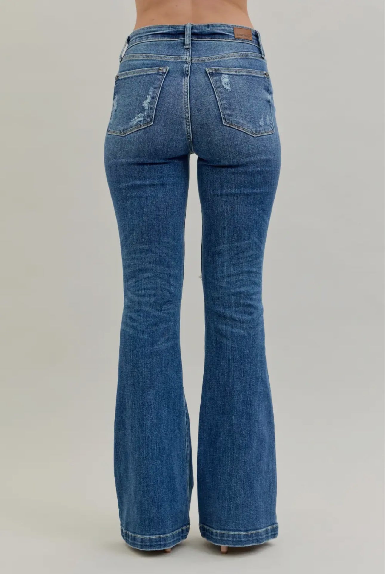 Judy Blue's Midrise Button Fly Distressed Flare