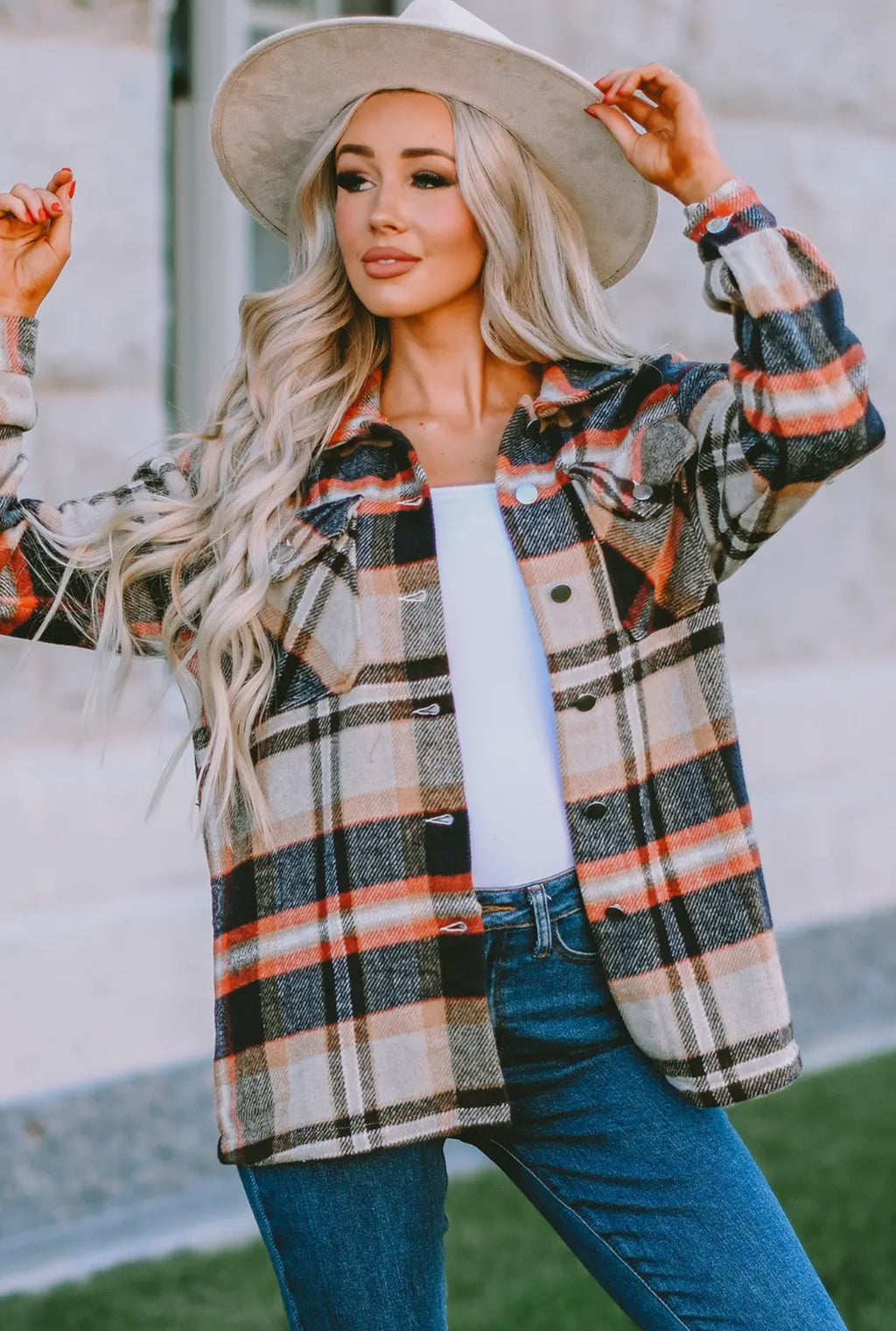 The Wander Plaid Shacket – Rust & Cream