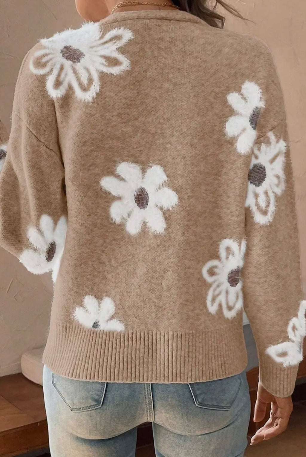 Daisy Dreams Knit Cardigan – Tan & White