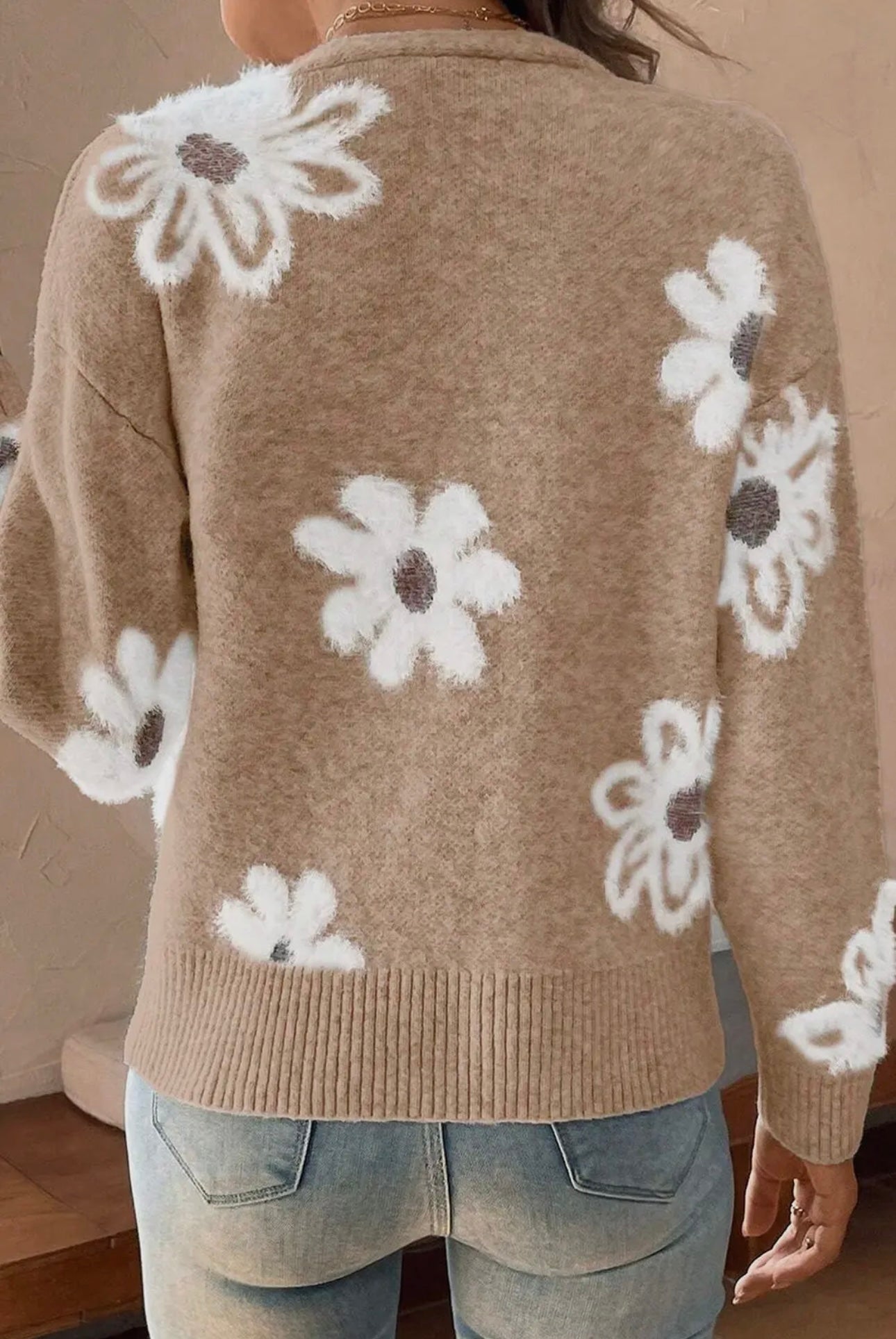 Daisy Dreams Knit Cardigan – Tan & White
