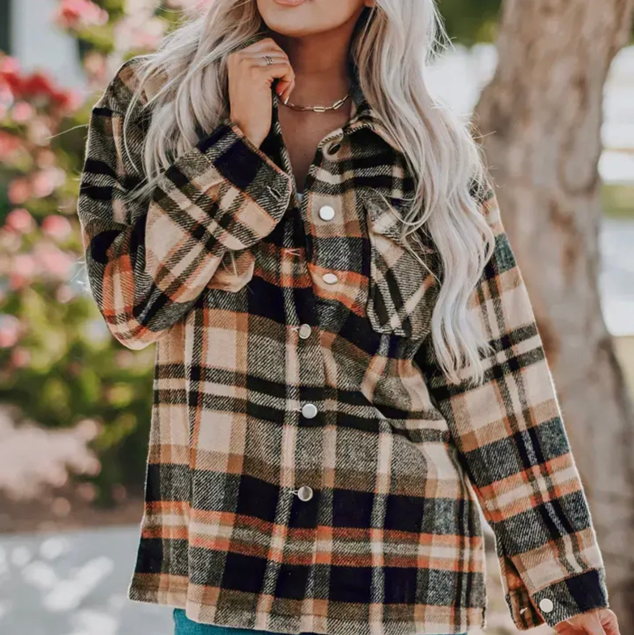 The Wander Plaid Shacket – Rust & Cream