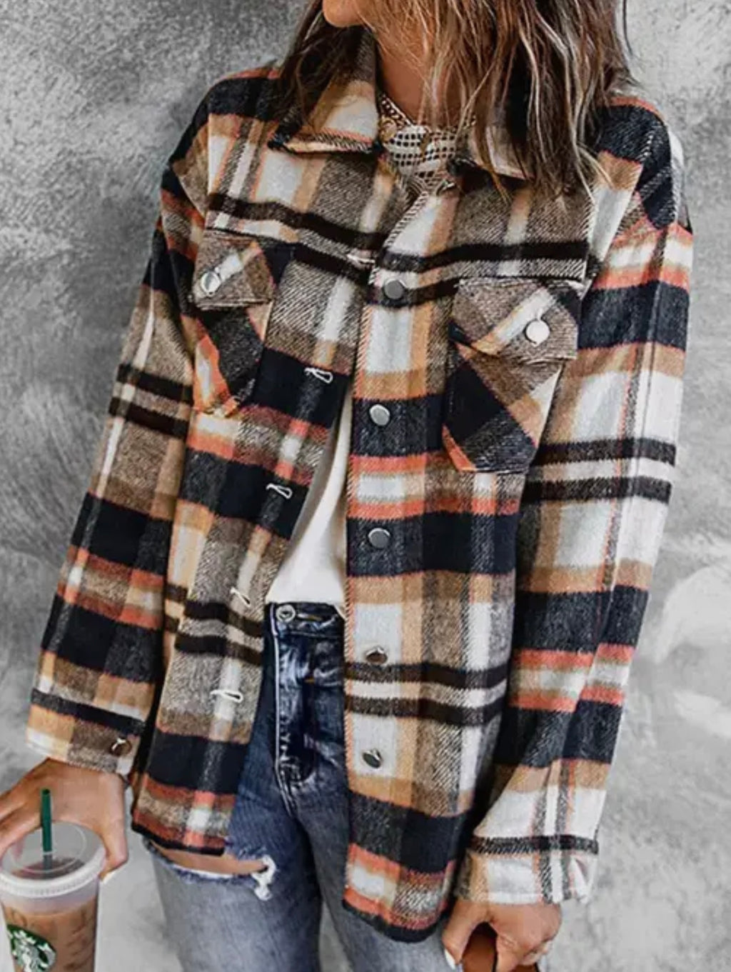 The Wander Plaid Shacket – Rust & Cream