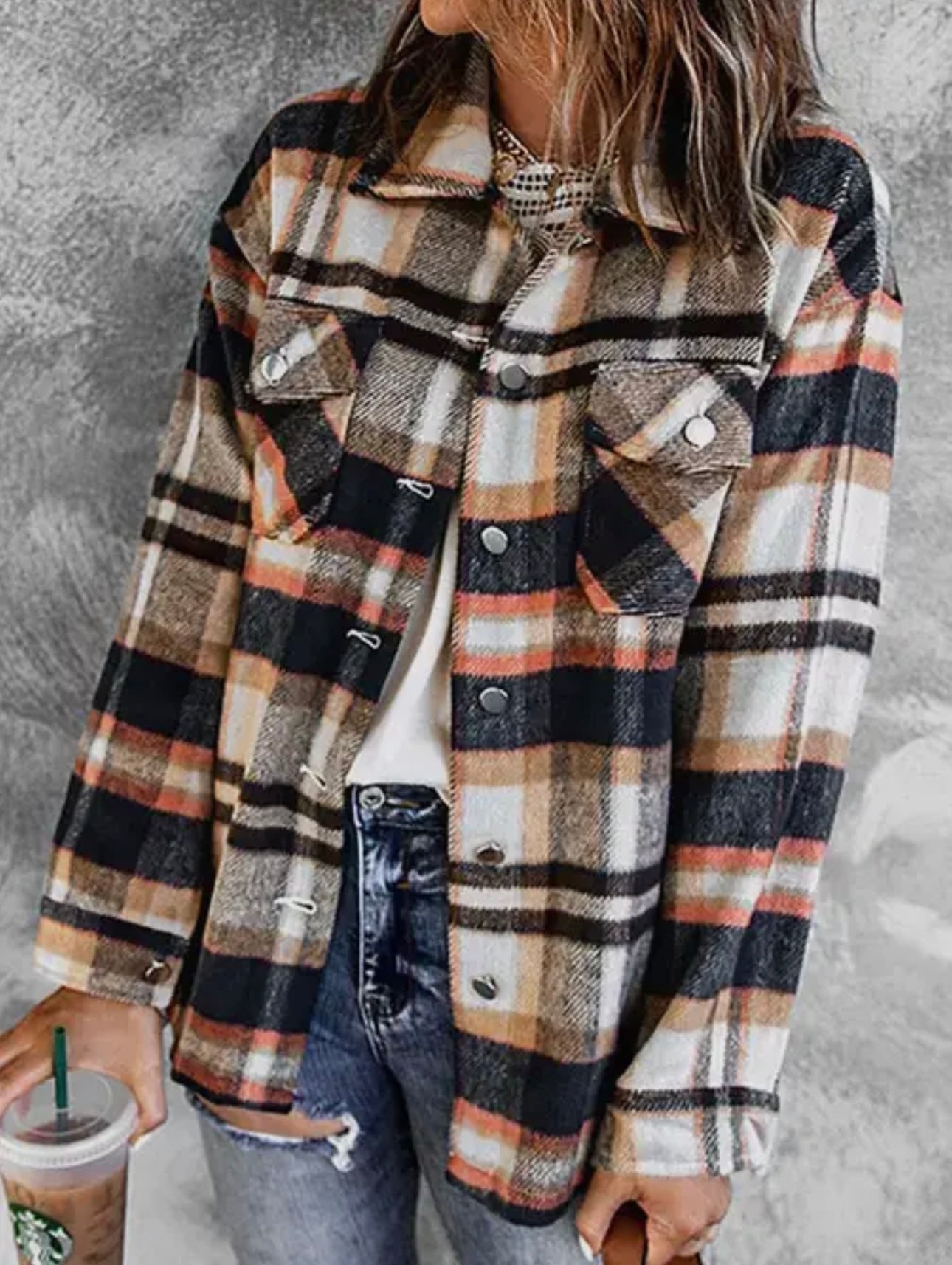 The Wander Plaid Shacket – Rust & Cream