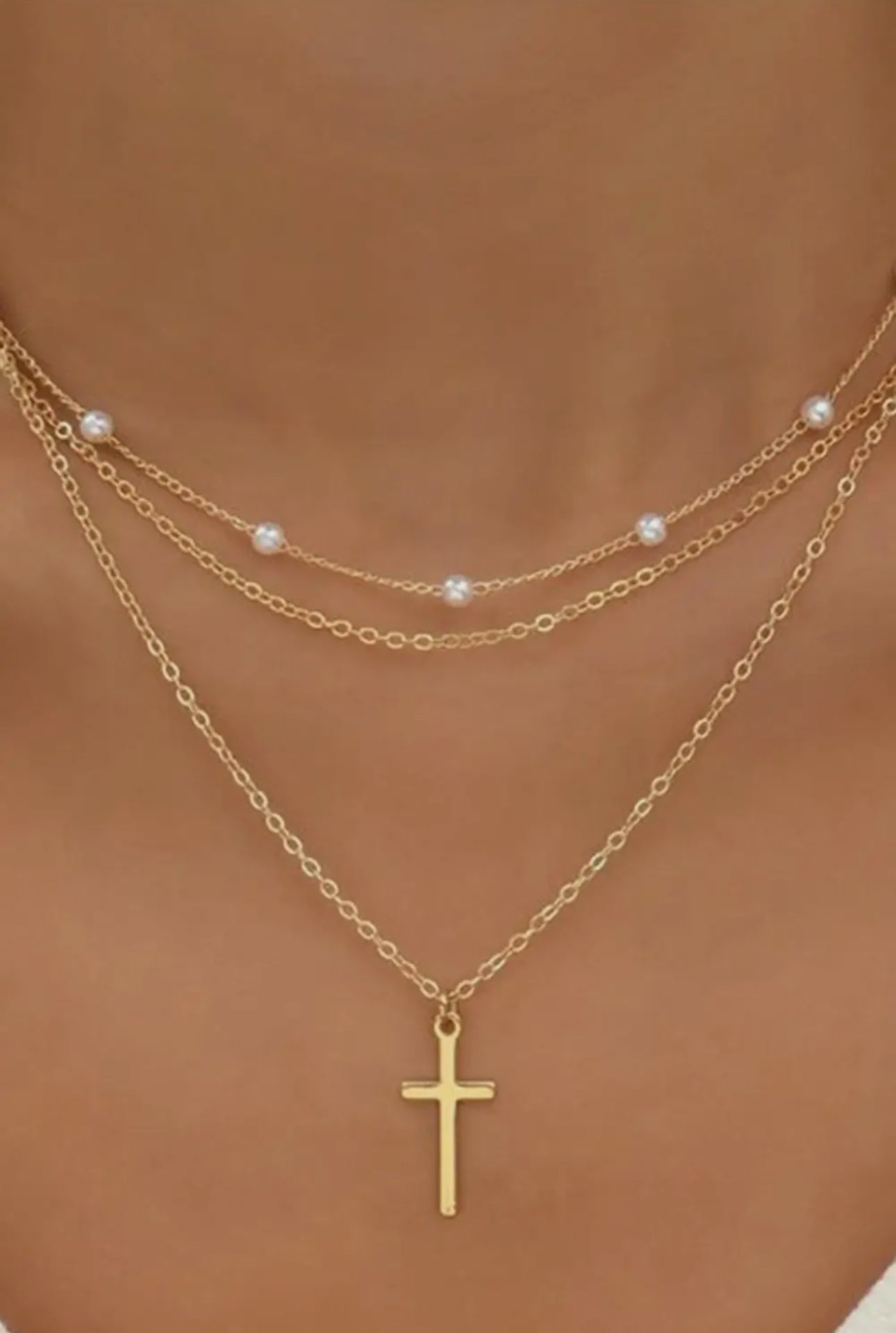 Layered Cross Necklace | Gold & Pearl Jewelry